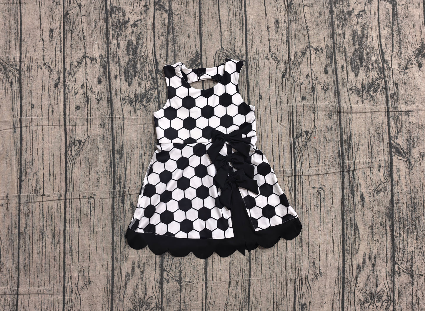 NO MOQ Preorder GSD4102 GO TEAM Football Black Bows Wave Ruffle Sleeveless Yoga Dresses for Girls 202605