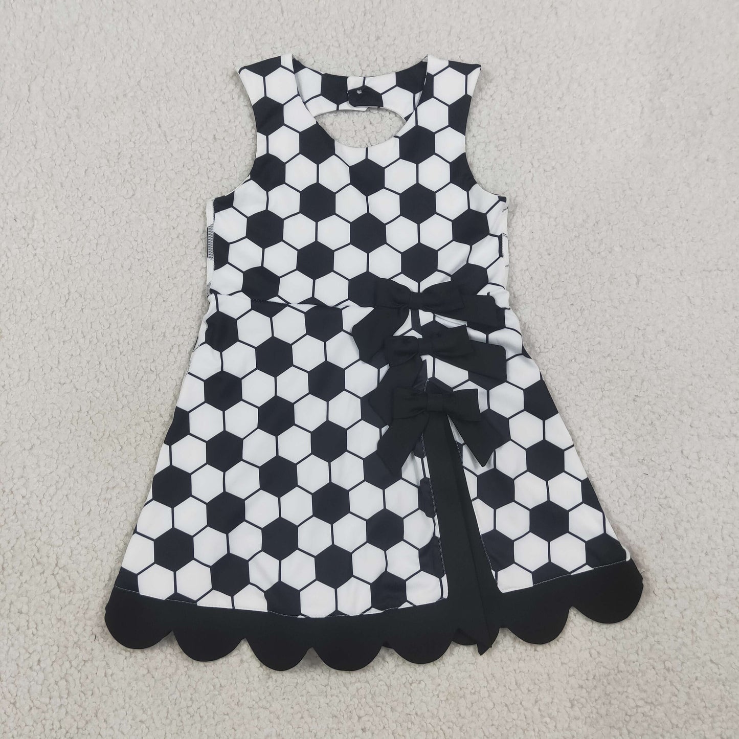 GSD4102 GO TEAM Football Black Bows Wave Ruffle Sleeveless Yoga Dresses for Girls 202608 RTS