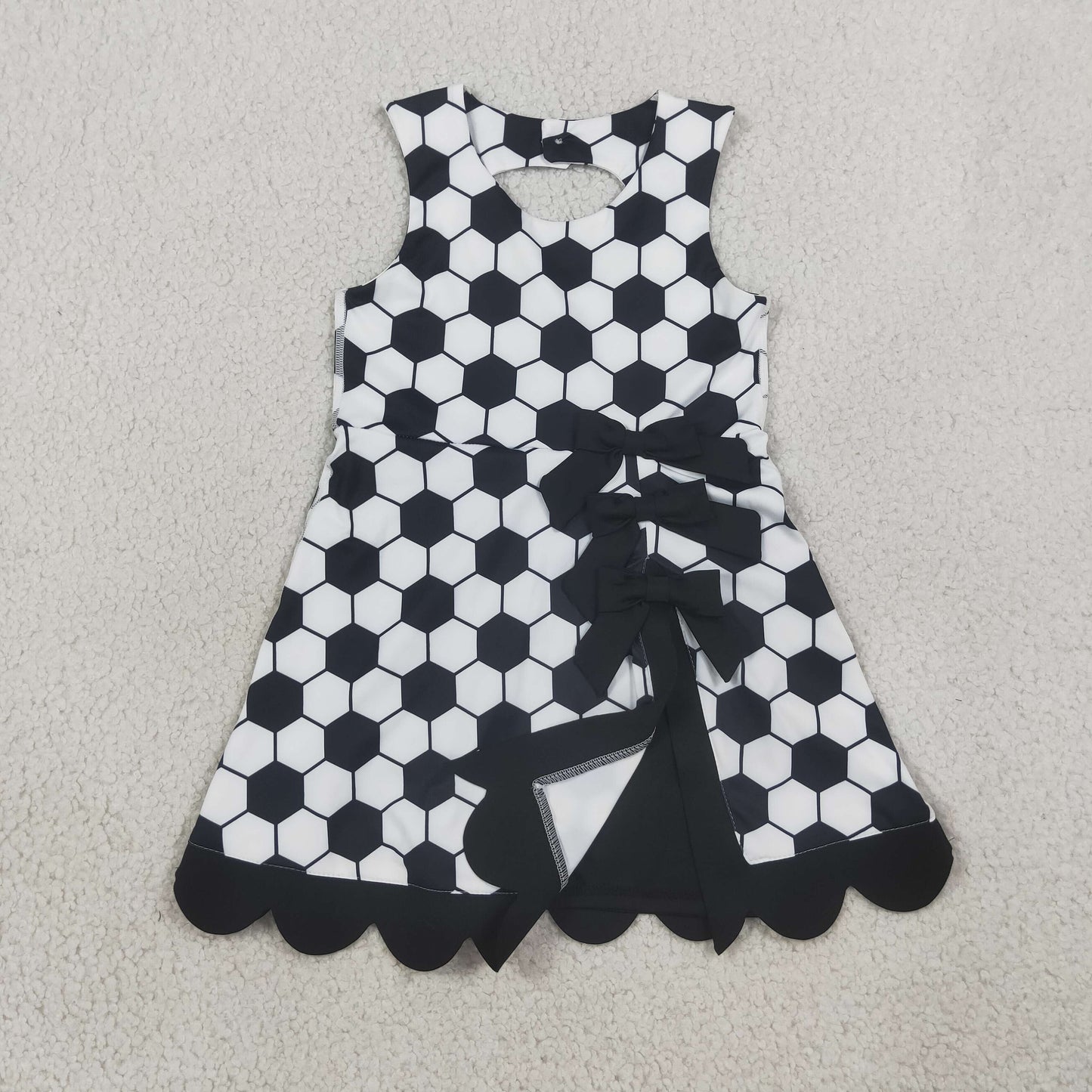 GSD4102 GO TEAM Football Black Bows Wave Ruffle Sleeveless Yoga Dresses for Girls 202608 RTS