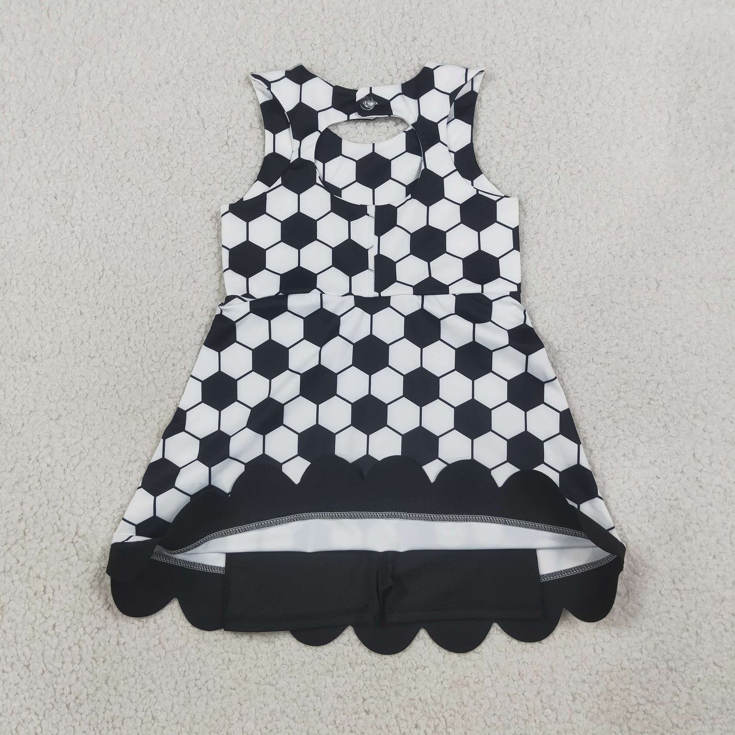 GSD4102 GO TEAM Football Black Bows Wave Ruffle Sleeveless Yoga Dresses for Girls 202608 RTS