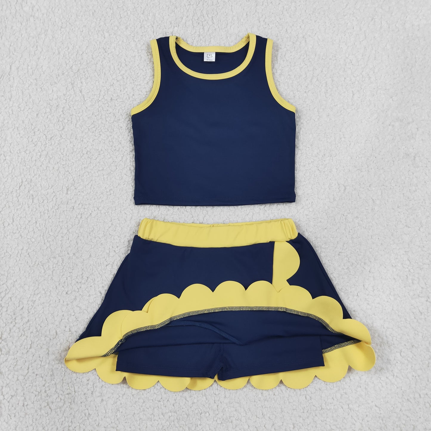 GSD4111 Solid Navy Golden Wave Ruffle Sleeveless Top with Skirts for Girls Yoga Sets 202607 RTS