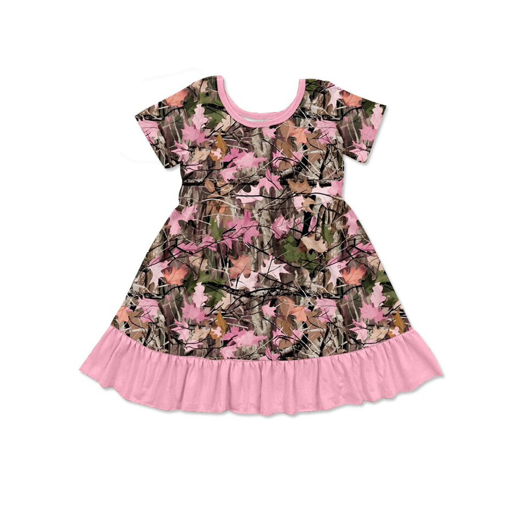 MOQ 5 PCS Preorder GSD4115 Branches Leaves Pink Ruffle Short Sleeve Dresses for Girls 202604