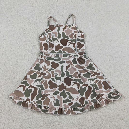 GSD4117原sku-GSD2311 Puppy Deer Duck Hunting Gray Camouflage Ruffle Halter Yoga Dresses for Girls 202605 RTS