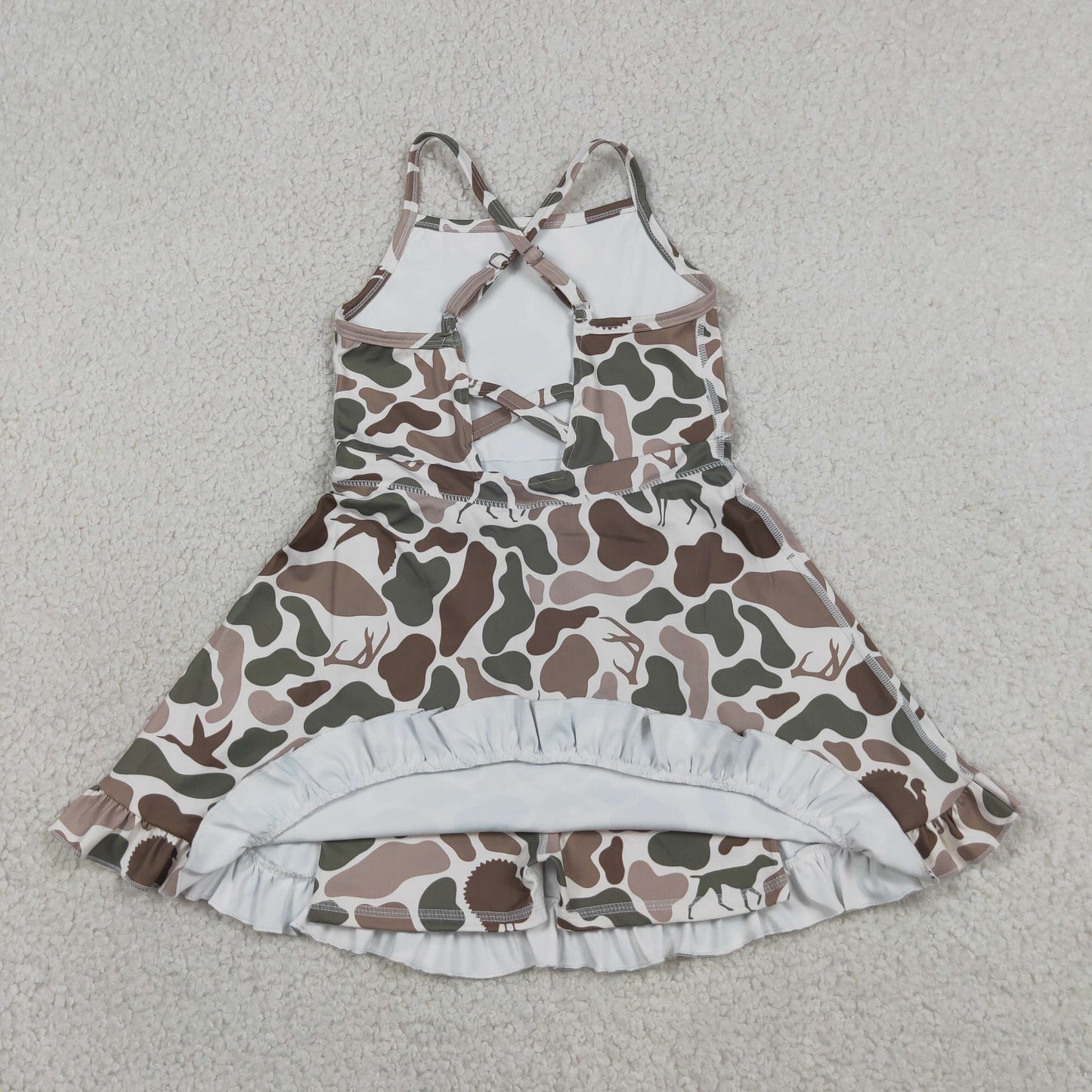GSD4117原sku-GSD2311 Puppy Deer Duck Hunting Gray Camouflage Ruffle Halter Yoga Dresses for Girls 202605 RTS