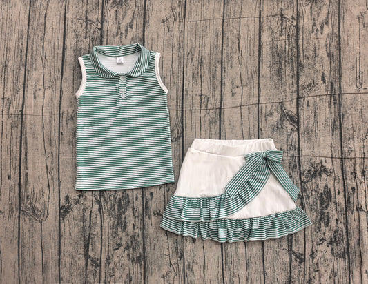 NO MOQ preorder GSD4121 GO TEAM Dark Green Stripe Polo Sleeveless Top with Skirts for Girls Yoga Sets 202605