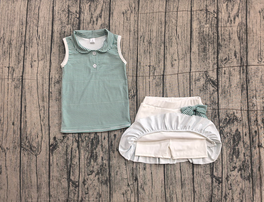 NO MOQ preorder GSD4121 GO TEAM Dark Green Stripe Polo Sleeveless Top with Skirts for Girls Yoga Sets 202605