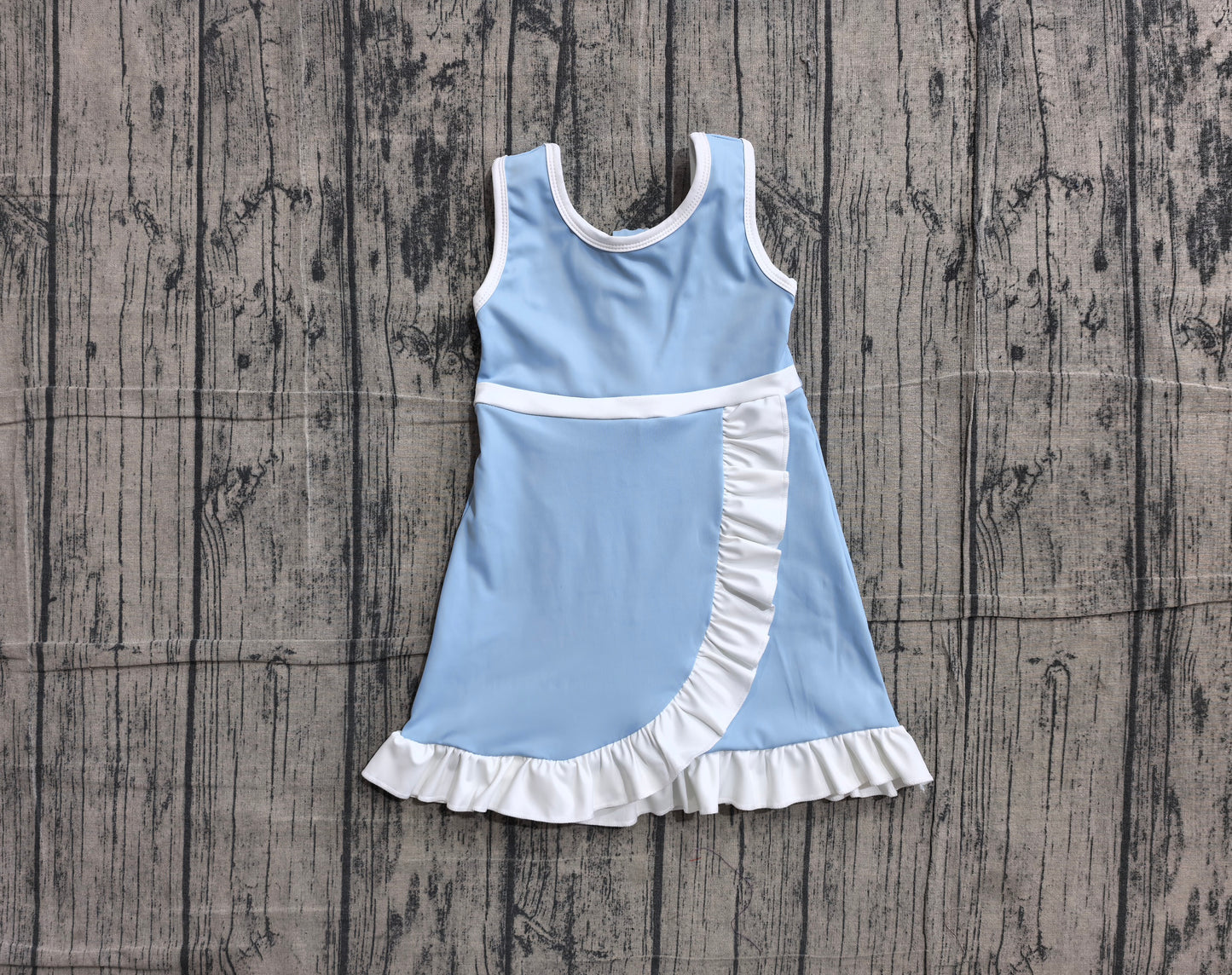 NO MOQ Preorder GSD4124 White Ruffle Blue Sleeveless Yoga Dresses for Girls 202605