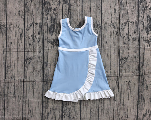 NO MOQ Preorder GSD4124 White Ruffle Blue Sleeveless Yoga Dresses for Girls 202605