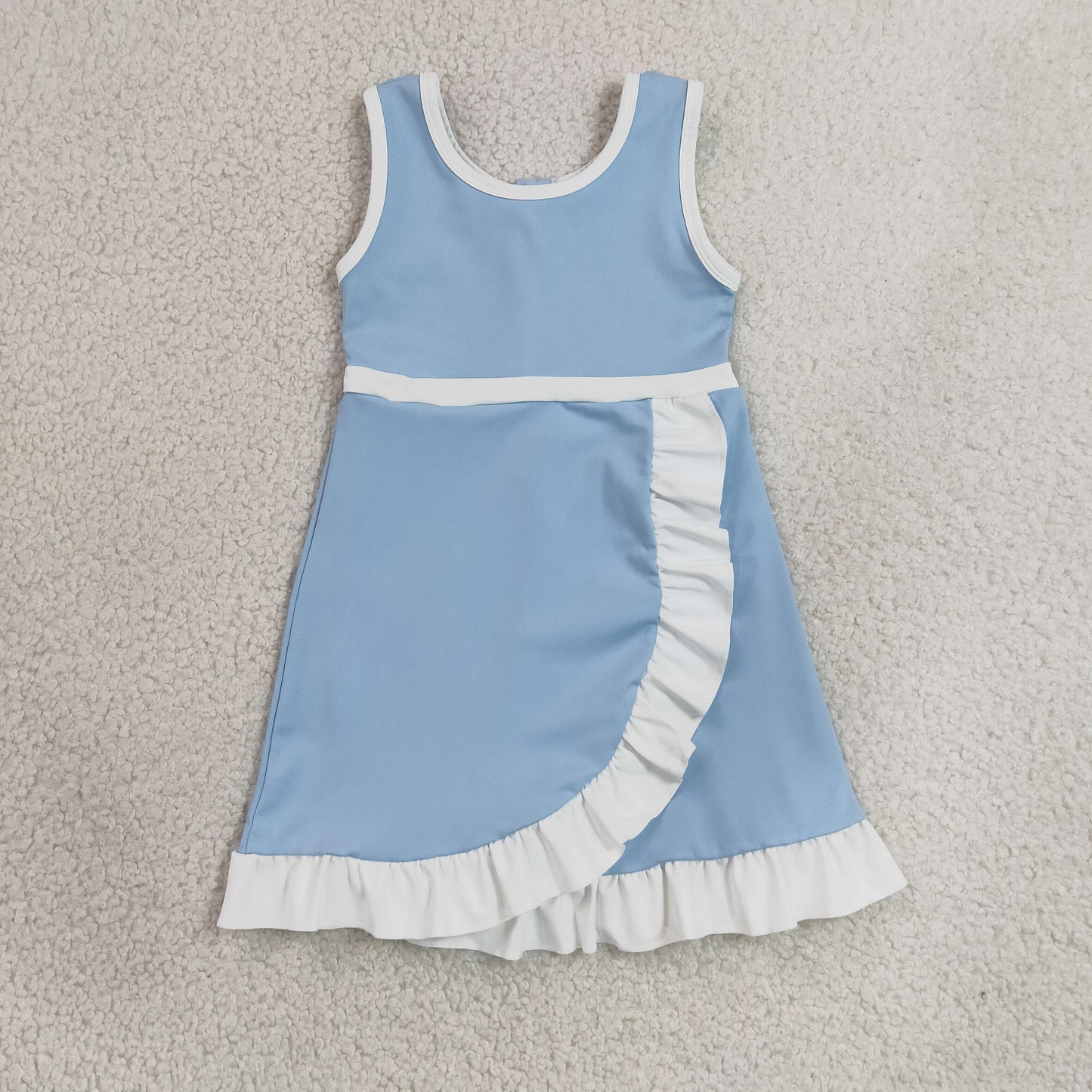 GSD4124 White Ruffle Blue Sleeveless Yoga Dresses for Girls 202606 RTS