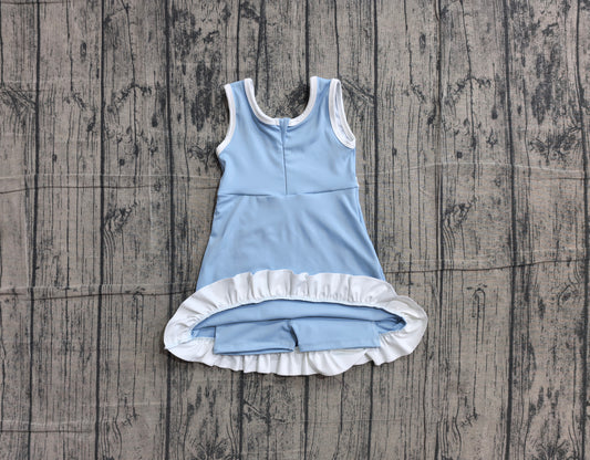 NO MOQ Preorder GSD4124 White Ruffle Blue Sleeveless Yoga Dresses for Girls 202605