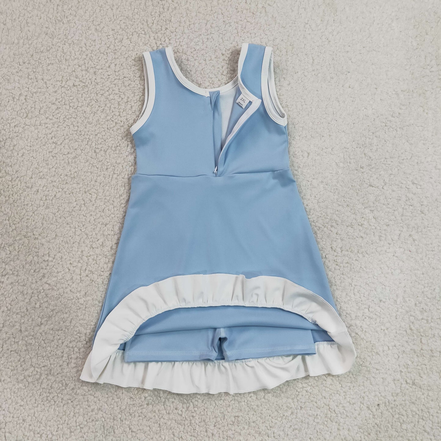 GSD4124 White Ruffle Blue Sleeveless Yoga Dresses for Girls 202606 RTS