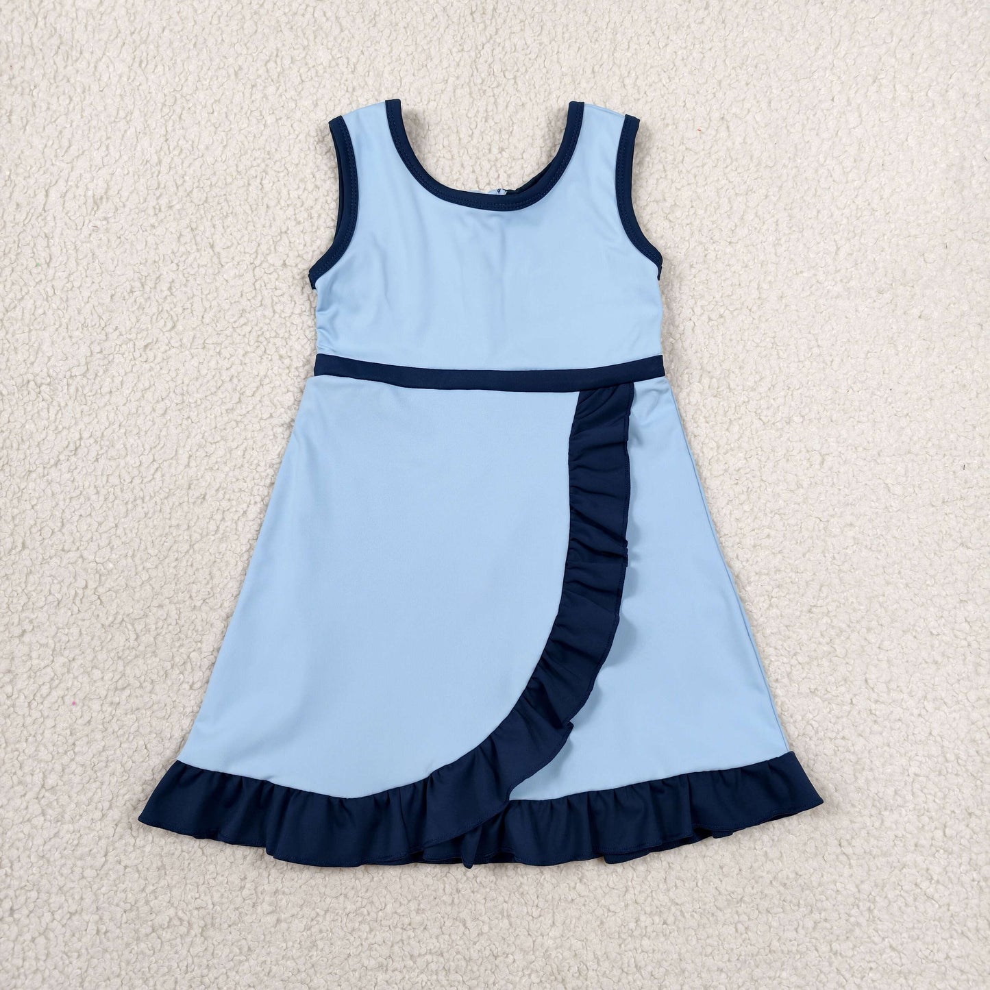 GSD4126 Navy Ruffle Blue Sleeveless Yoga Dresses for Girls 202606 RTS
