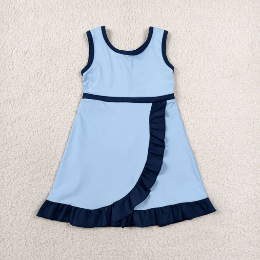 GSD4126 Navy Ruffle Blue Sleeveless Yoga Dresses for Girls 202606 RTS