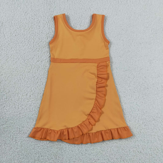 GSD4127 Orange Ruffle Sleeveless Yoga Dresses for Girls 202606 RTS