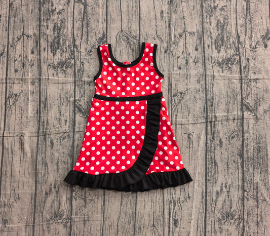 NO MOQ Preorder GSD4128 White Dots Black Ruffle Red Sleeveless Yoga Dresses for Girls 202605