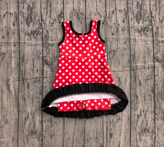 NO MOQ Preorder GSD4128 White Dots Black Ruffle Red Sleeveless Yoga Dresses for Girls 202605