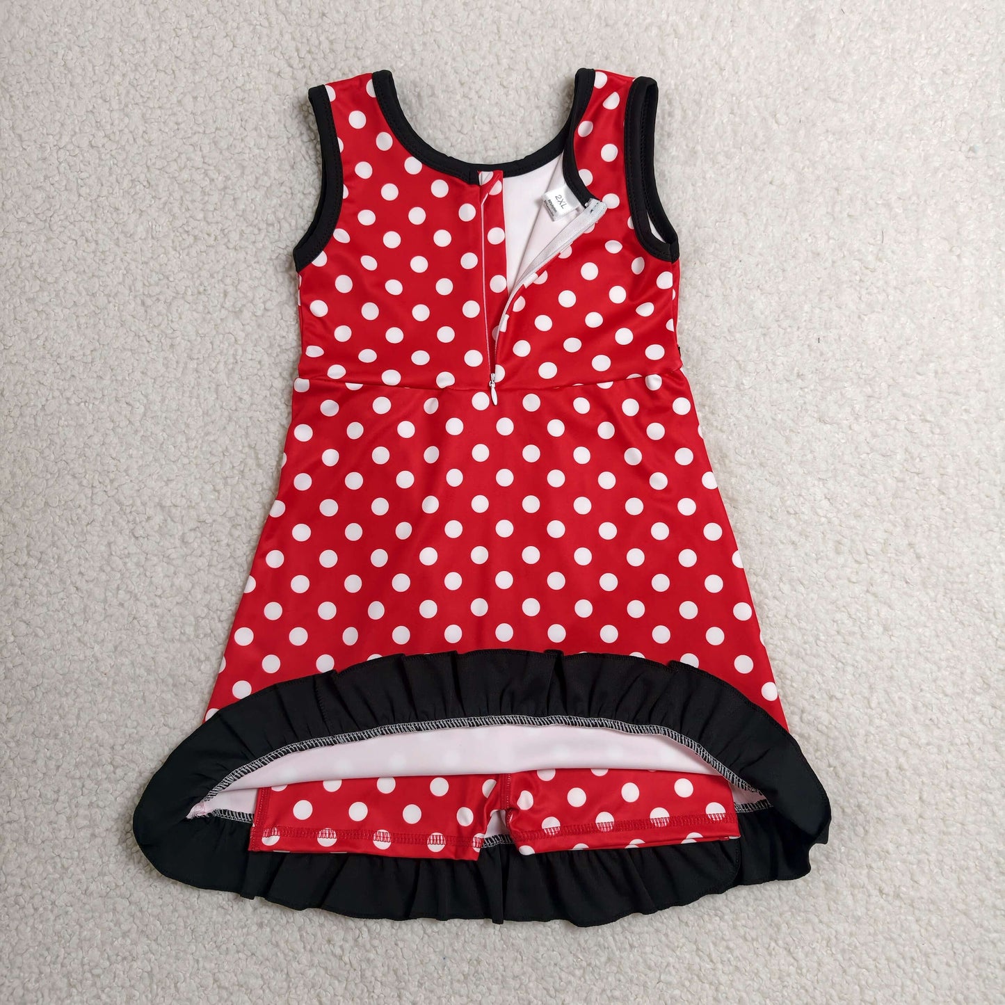 GSD4128 White Dots Black Ruffle Red Sleeveless Yoga Dresses for Girls 202606 RTS
