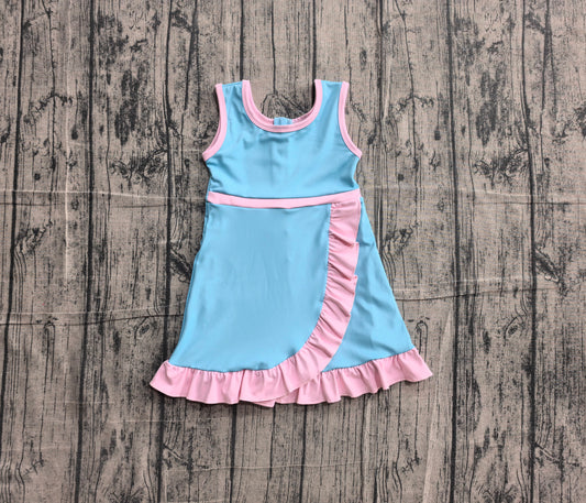 NO MOQ Preorder GSD4130 Pink Ruffle Blue Green Sleeveless Yoga Dresses for Girls 202605