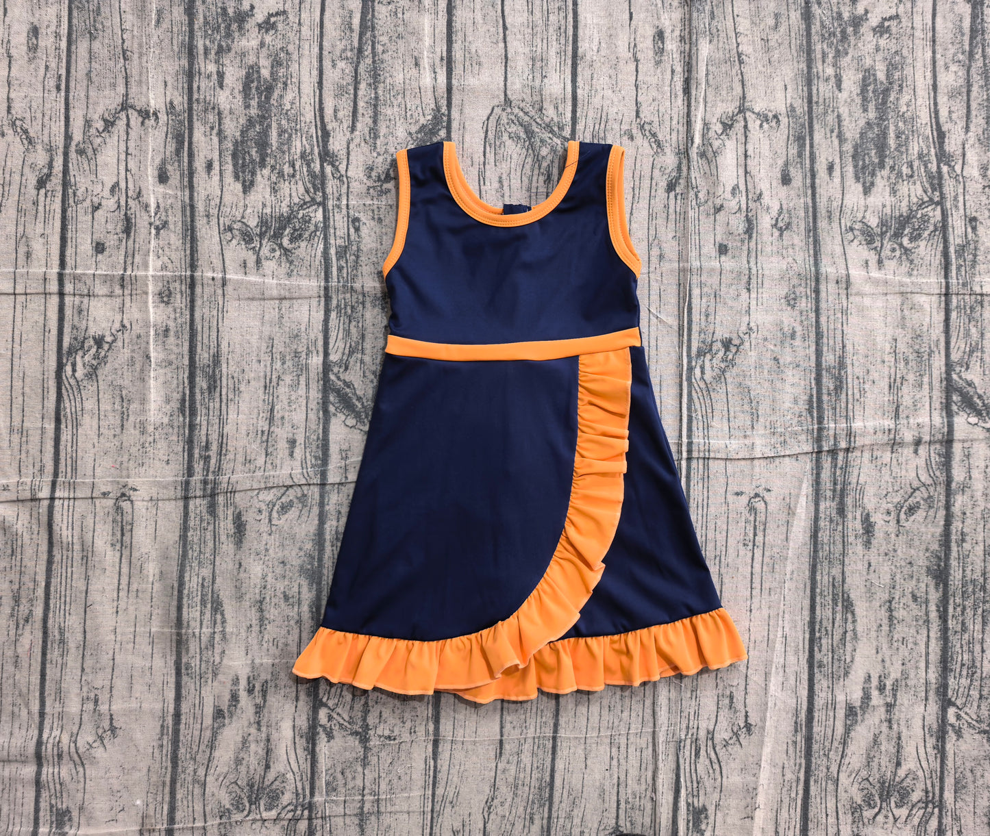 NO MOQ Preorder GSD4131 Orange Ruffle Navy Sleeveless Yoga Dresses for Girls 202605