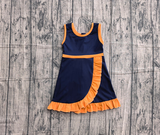 NO MOQ Preorder GSD4131 Orange Ruffle Navy Sleeveless Yoga Dresses for Girls 202605