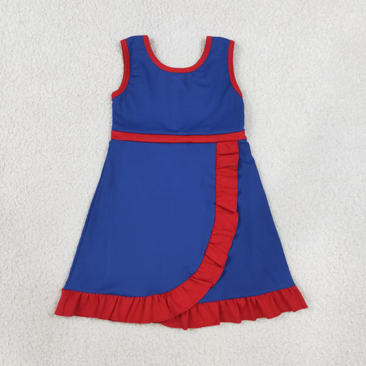 GSD4133 Red Ruffle Blue Sleeveless Yoga Dresses for Girls 202608 RTS