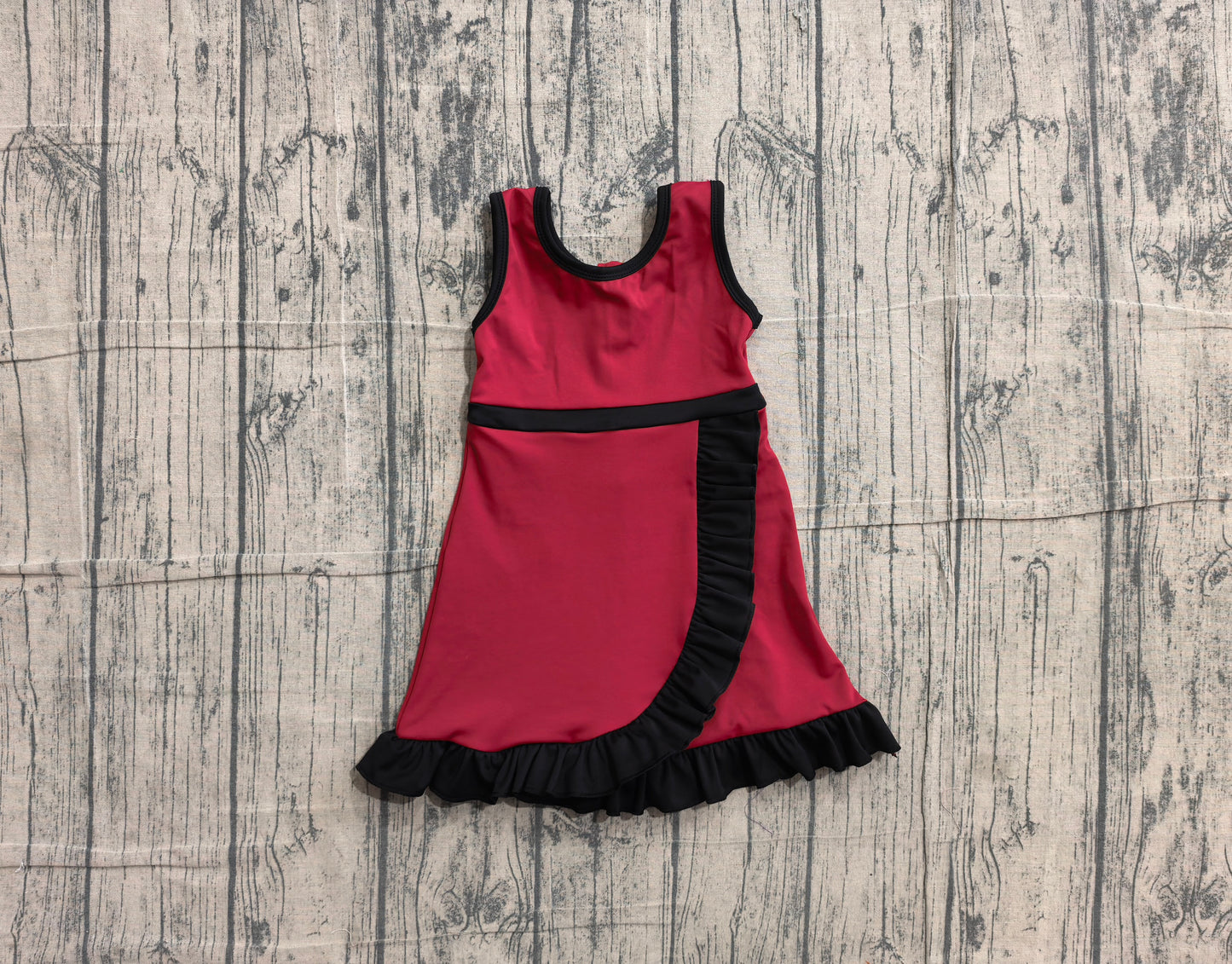 NO MOQ Preorder GSD4135 Black Ruffle Dark Red Sleeveless Yoga Dresses for Girls 202605