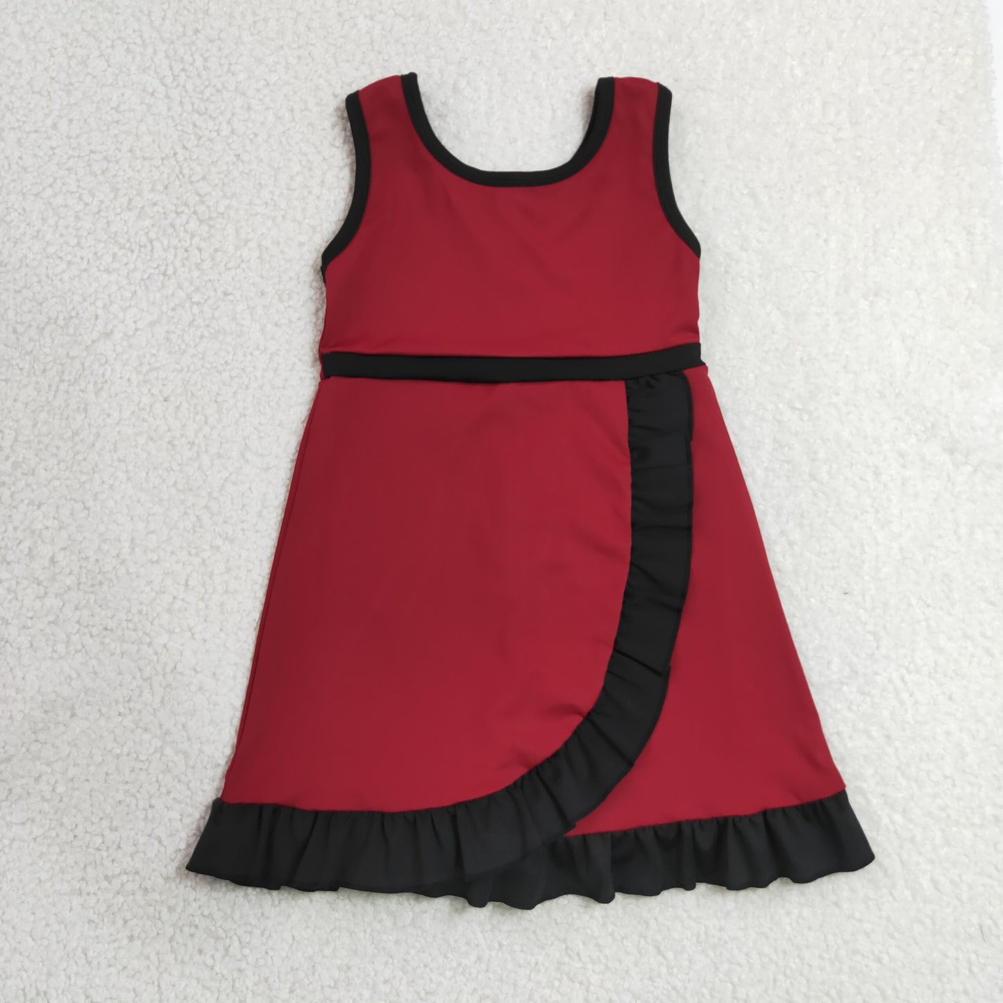 GSD4135 Black Ruffle Dark Red Sleeveless Yoga Dresses for Girls 202607 RTS