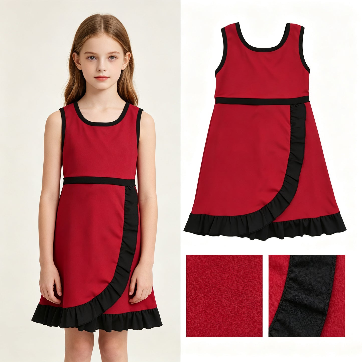 GSD4135 Black Ruffle Dark Red Sleeveless Yoga Dresses for Girls 202607 RTS