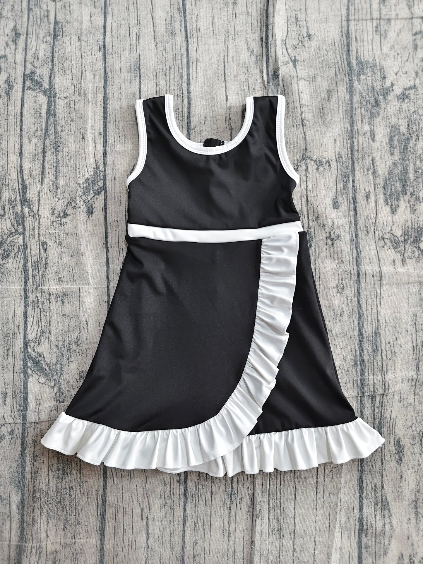 NO MOQ Preorder GSD4140 White Ruffle Black Sleeveless Yoga Dresses for Girls 202605