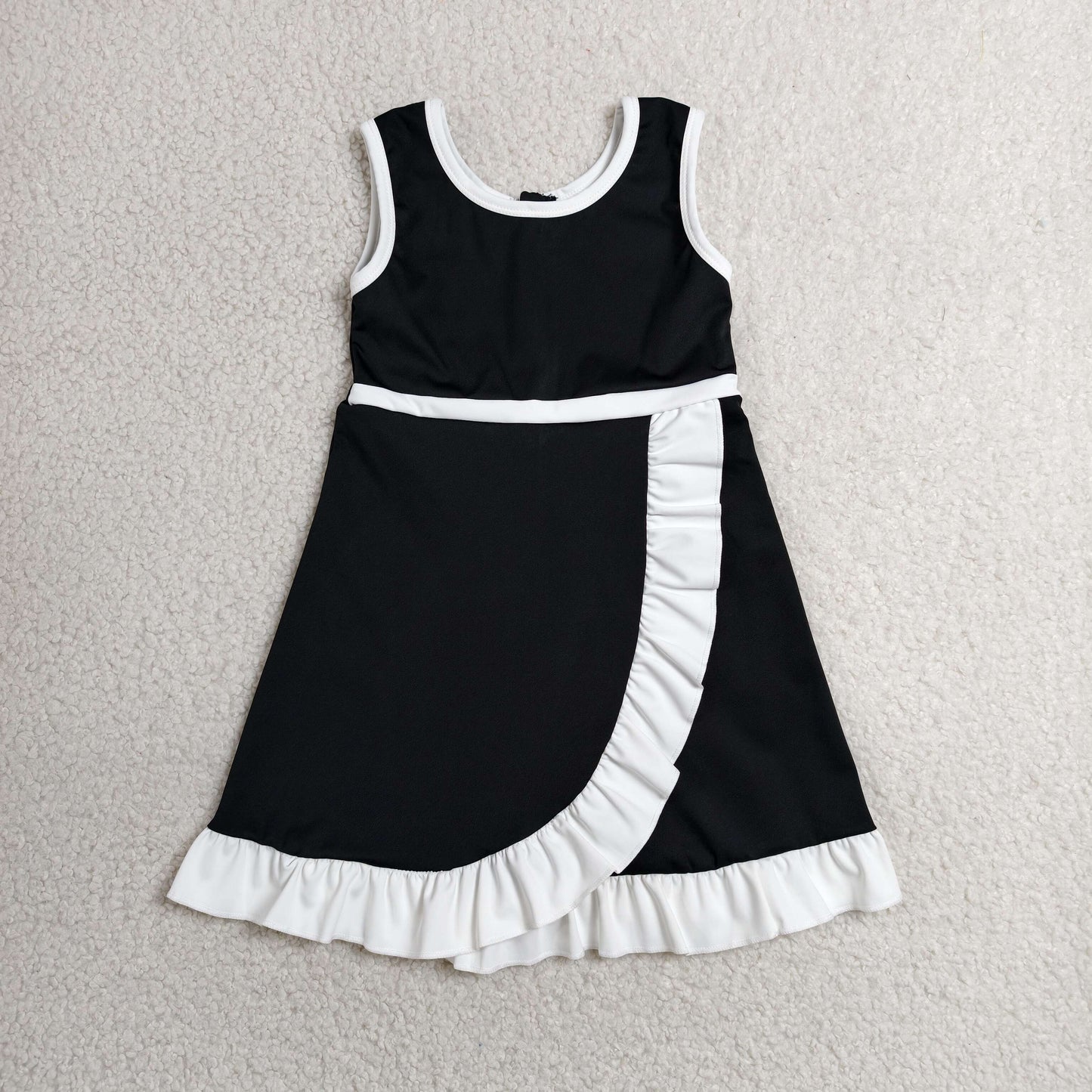 GSD4140 White Ruffle Black Sleeveless Yoga Dresses for Girls 202606 RTS