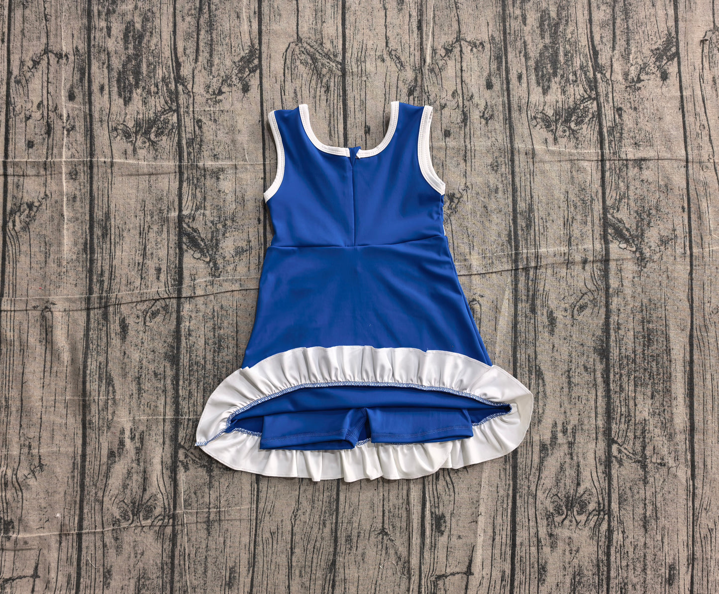 NO MOQ Preorder GSD4141 White Ruffle Blue Sleeveless Yoga Dresses for Girls 202605