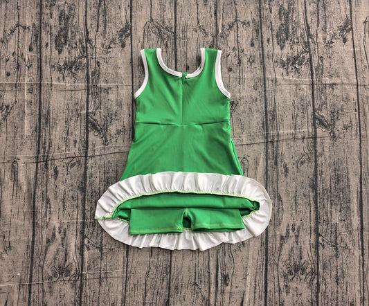 NO MOQ Preorder GSD4142 White Ruffle Green Sleeveless Yoga Dresses for Girls 202605
