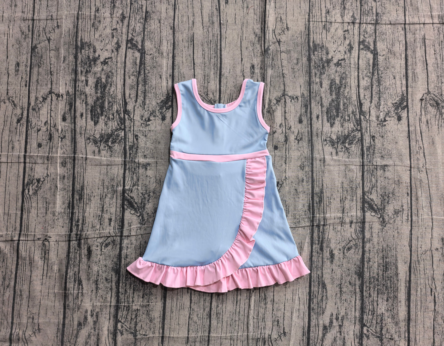 NO MOQ Preorder GSD4144 Pink Ruffle Blue Sleeveless Yoga Dresses for Girls 202605