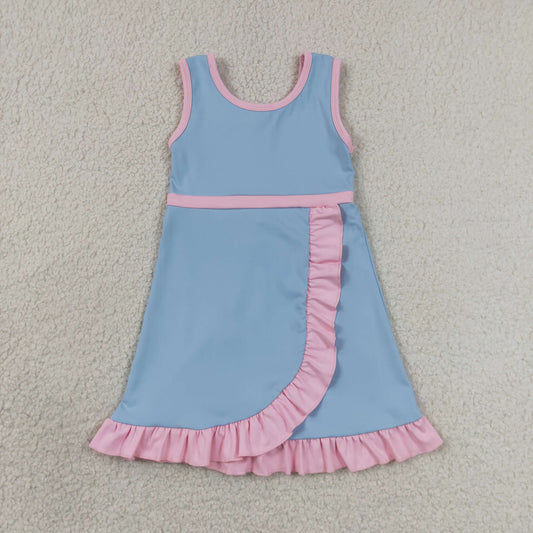 GSD4144 Pink Ruffle Blue Sleeveless Yoga Dresses for Girls 202606 RTS