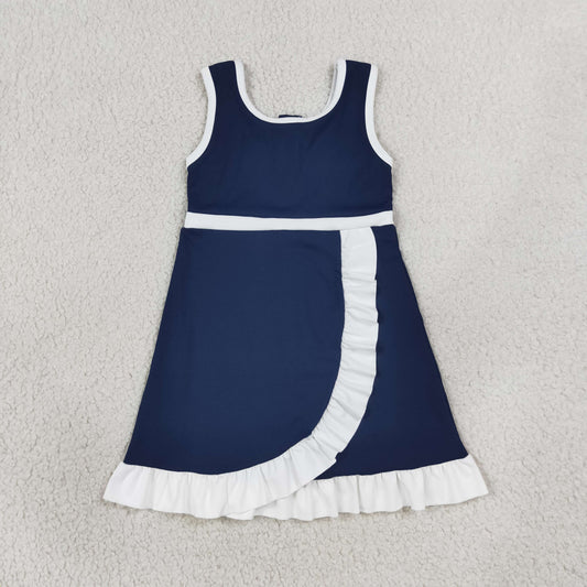 GSD4145 White Ruffle Navy Sleeveless Yoga Dresses for Girls 202607 RTS