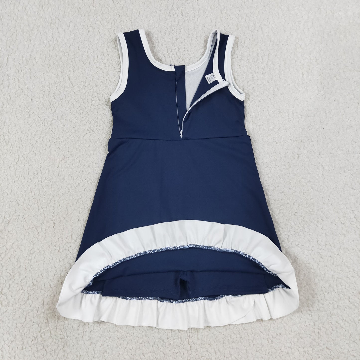 GSD4145 White Ruffle Navy Sleeveless Yoga Dresses for Girls 202607 RTS