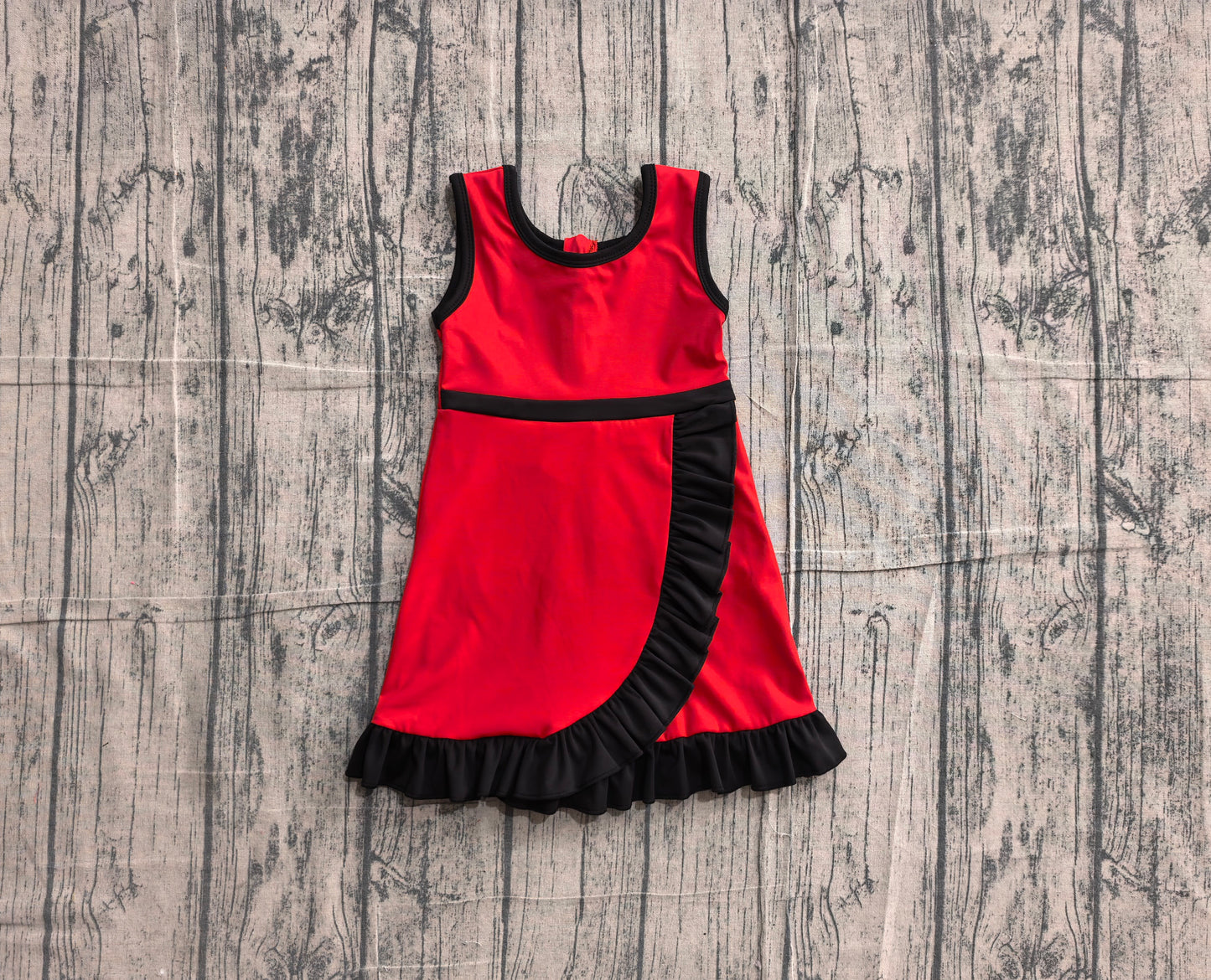 NO MOQ Preorder GSD4146 Black Ruffle Red Sleeveless Yoga Dresses for Girls 202605