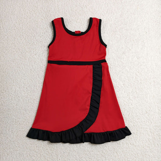 GSD4146 Black Ruffle Red Sleeveless Yoga Dresses for Girls 202606 RTS