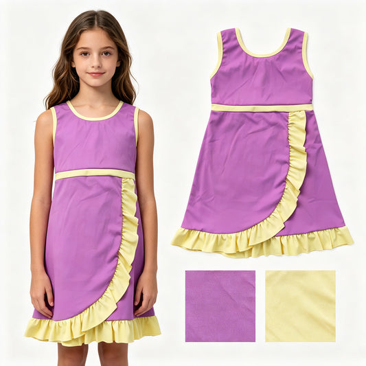 GSD4147 Yellow Ruffle Purple Sleeveless Yoga Dresses for Girls 202607 RTS
