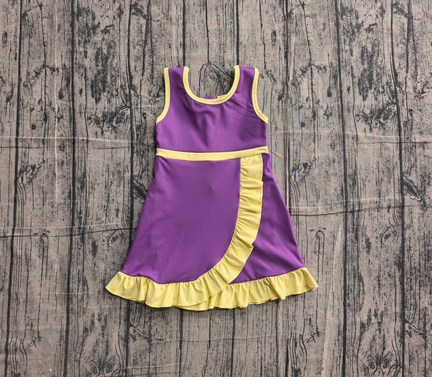 NO MOQ Preorder GSD4147 Yellow Ruffle Purple Sleeveless Yoga Dresses for Girls 202605