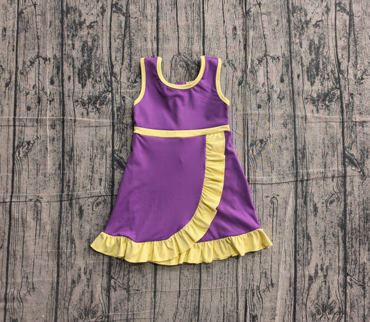 NO MOQ Preorder GSD4147 Yellow Ruffle Purple Sleeveless Yoga Dresses for Girls 202605