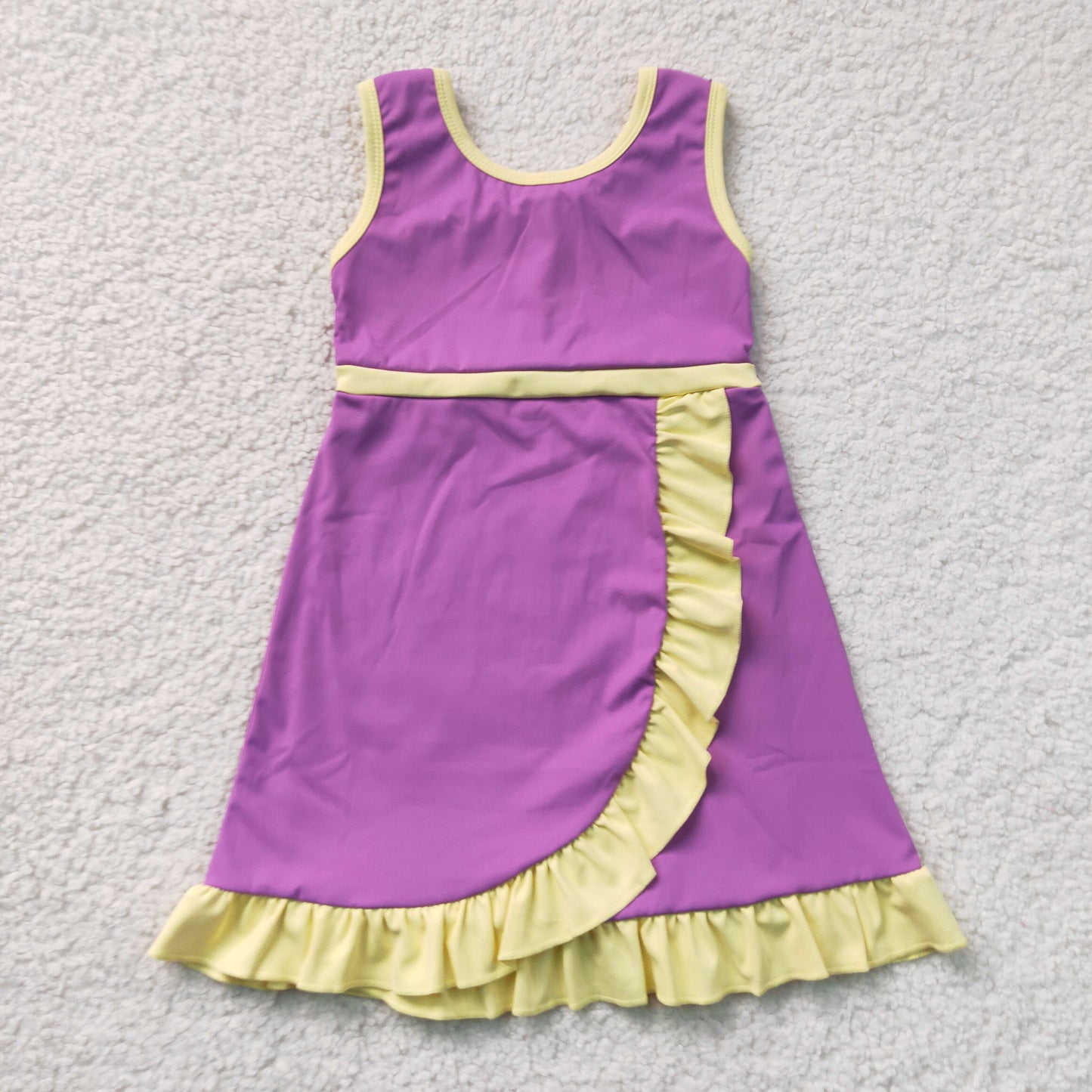 GSD4147 Yellow Ruffle Purple Sleeveless Yoga Dresses for Girls 202607 RTS