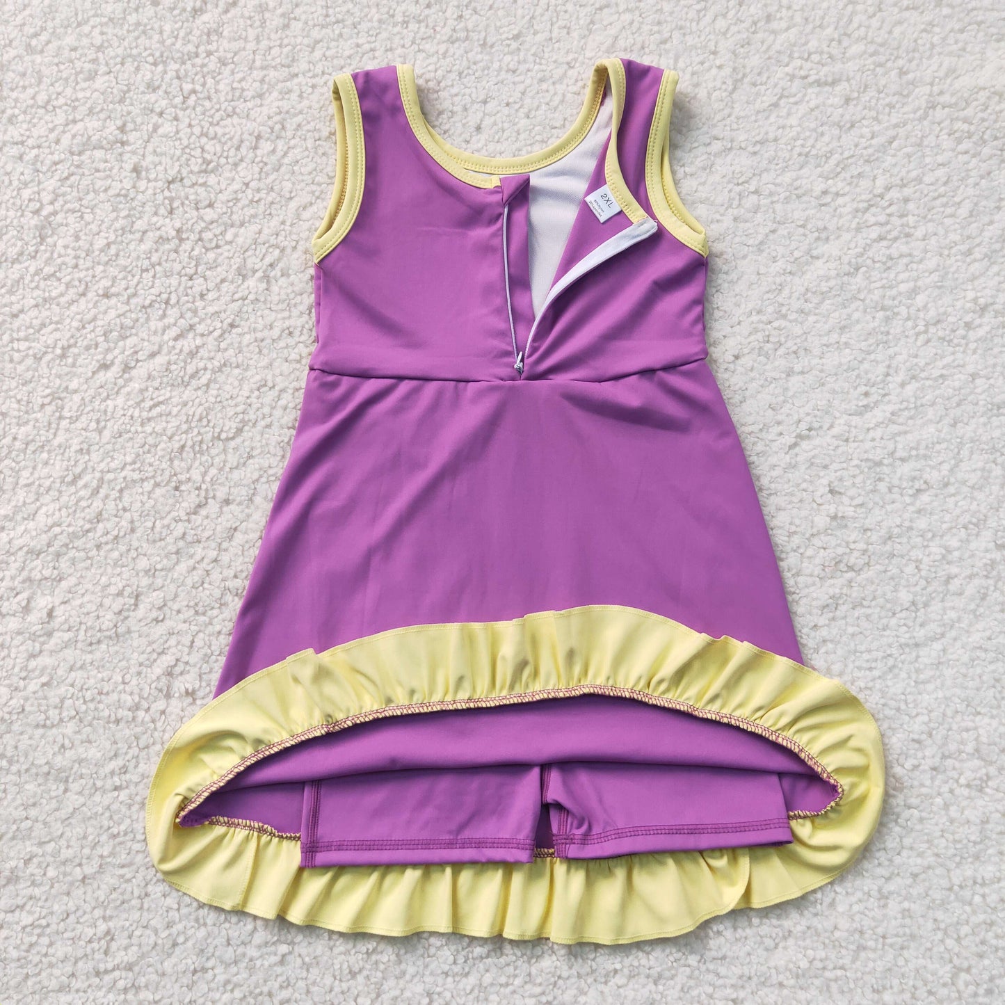 GSD4147 Yellow Ruffle Purple Sleeveless Yoga Dresses for Girls 202607 RTS