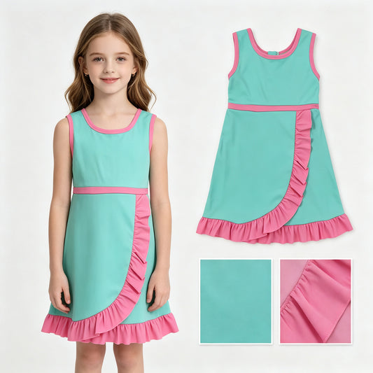GSD4149 Pink Ruffle Green Sleeveless Yoga Dresses for Girls 202607 RTS