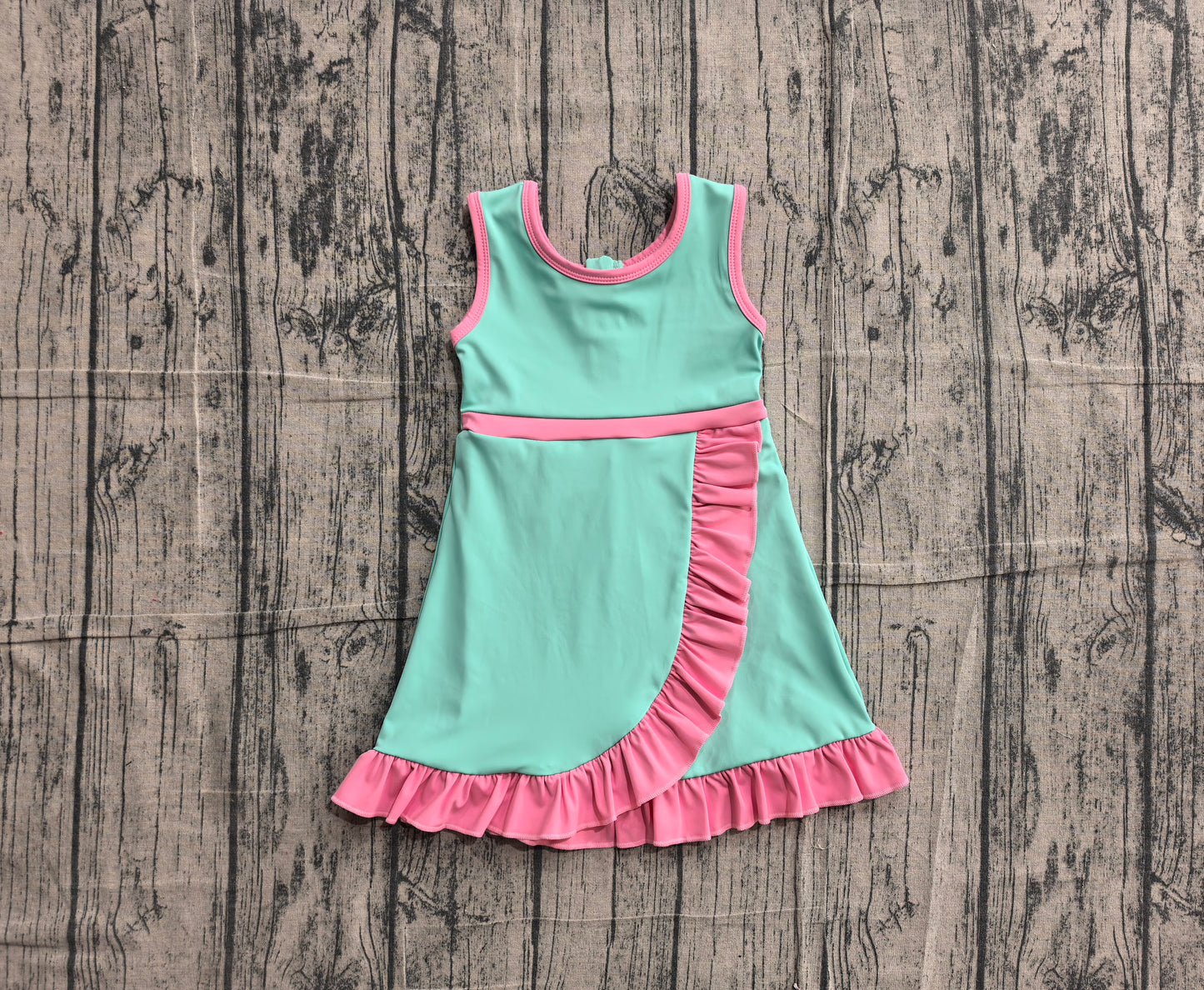 NO MOQ Preorder GSD4149 Pink Ruffle Green Sleeveless Yoga Dresses for Girls 202605