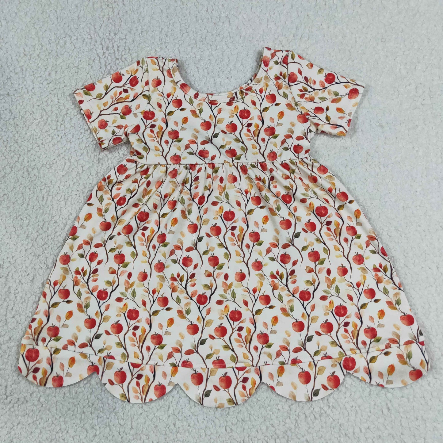 GSD4156 Back to School Apple Leaf Orange Scalloped Short Sleeve Dresses for Girls 202607 RTS