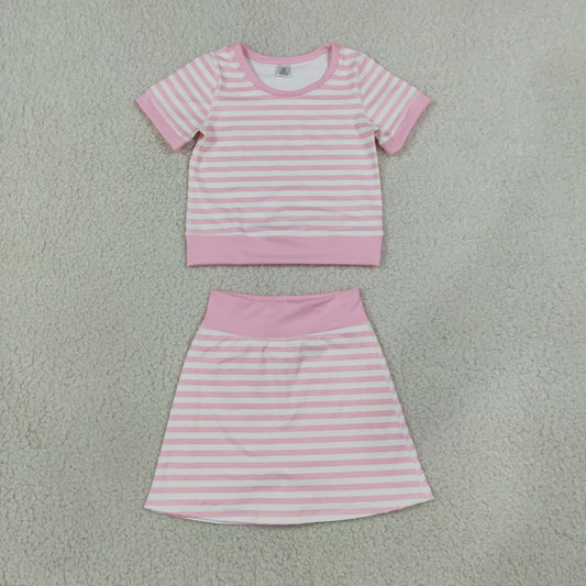 GSD4159 Pink Stripe Yoga Girls Skorts Set 202609 RTS