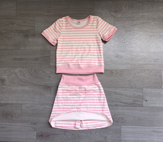 NO MOQ Preorder GSD4159 Pink Stripe Short Sleeve Skirts Yoga Girls Sets 202607