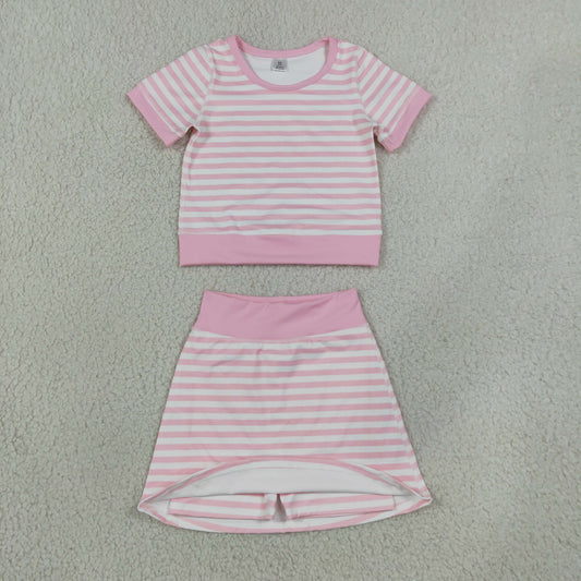GSD4159 Pink Stripe Yoga Girls Skorts Set 202609 RTS