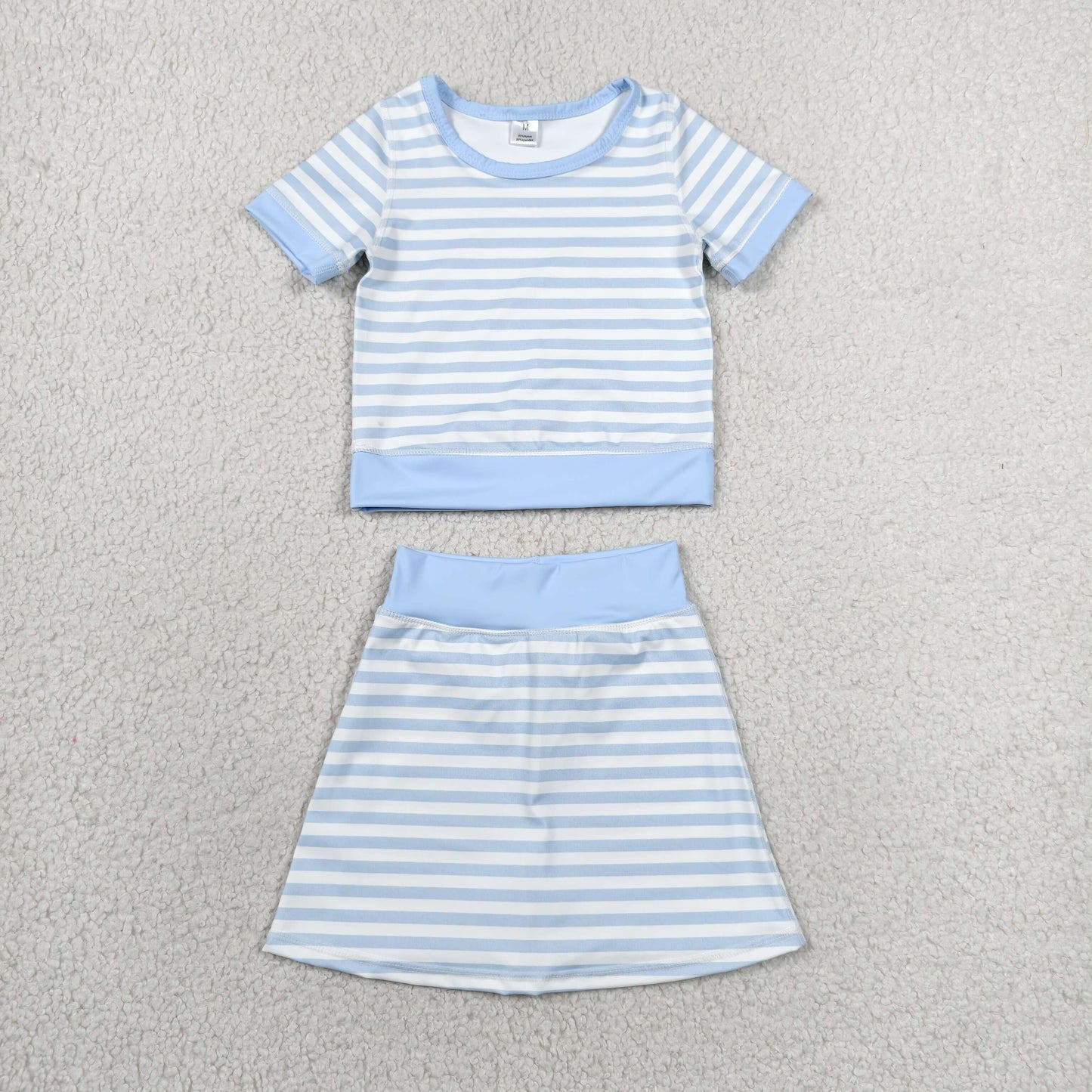 GSD4162 Light Blue Stripe Short Sleeve Skirts Yoga Girls Sets 202606 RTS